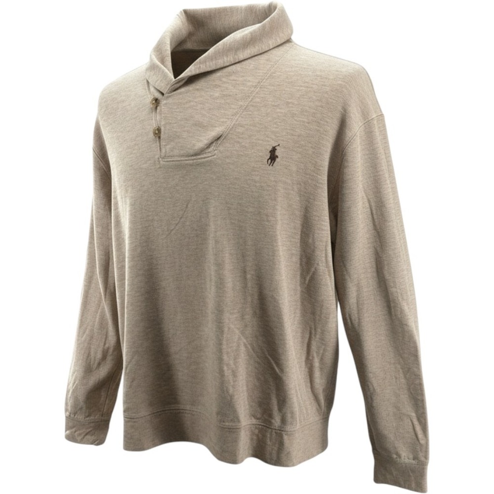 Polo Ralph Lauren Mens XL Shawl Collar Pullover Sweatshirt Beige Tan Vintage